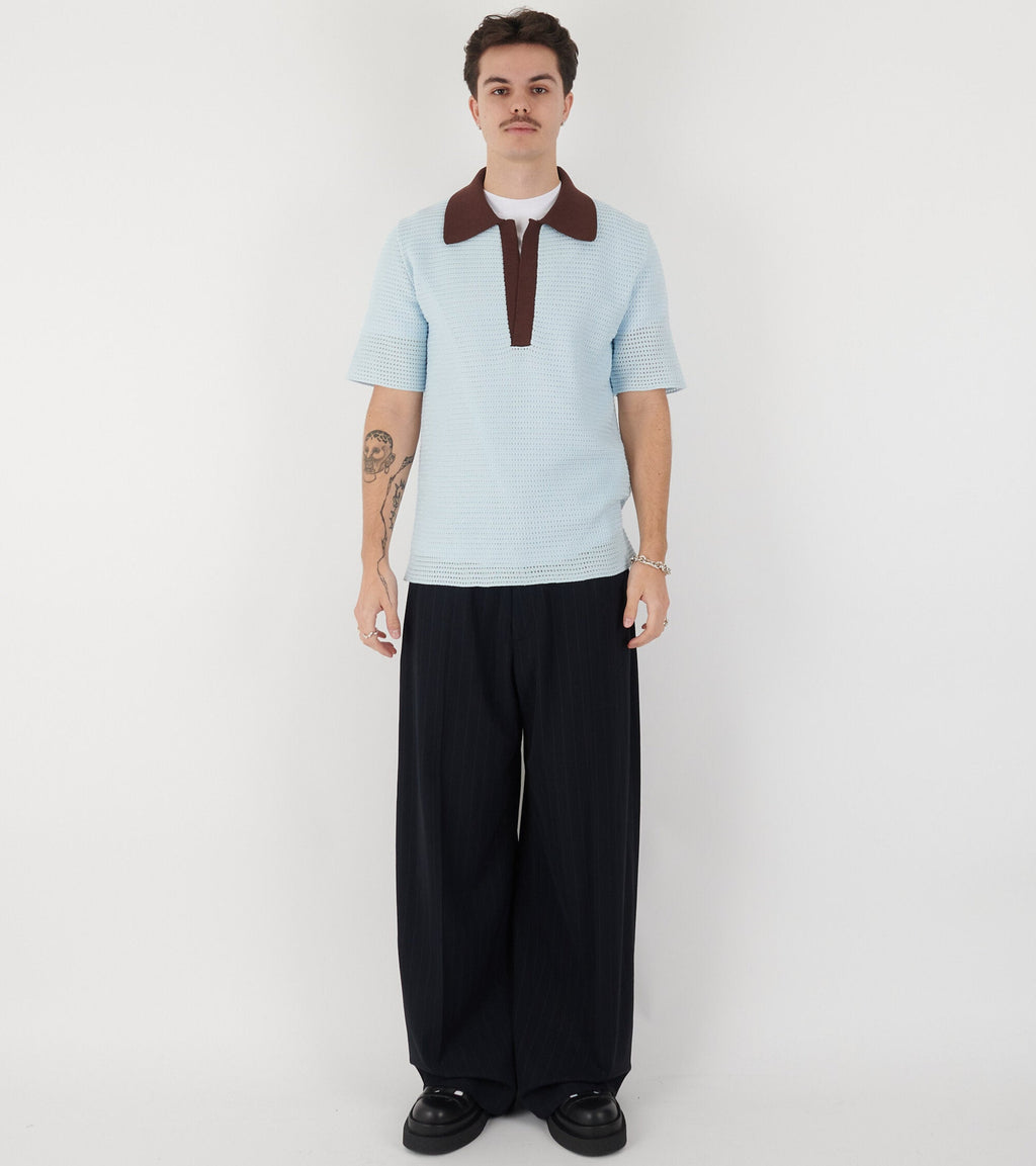 Knit Polo T-shirt Sky Blue/Earth Brown