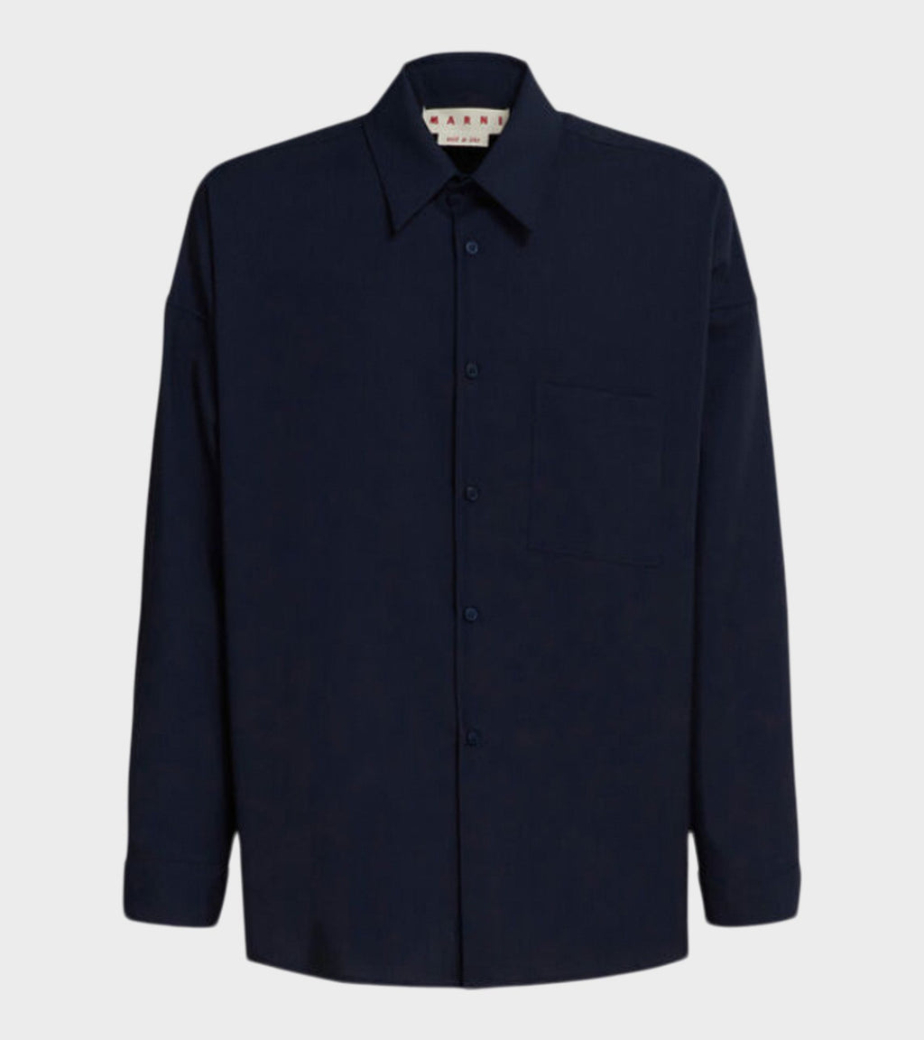 Tropical Wool Shirt Dark Navy