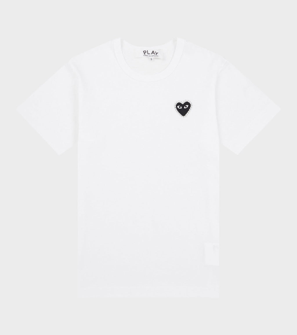U T-Shirt Black Rhinestone Emblem White