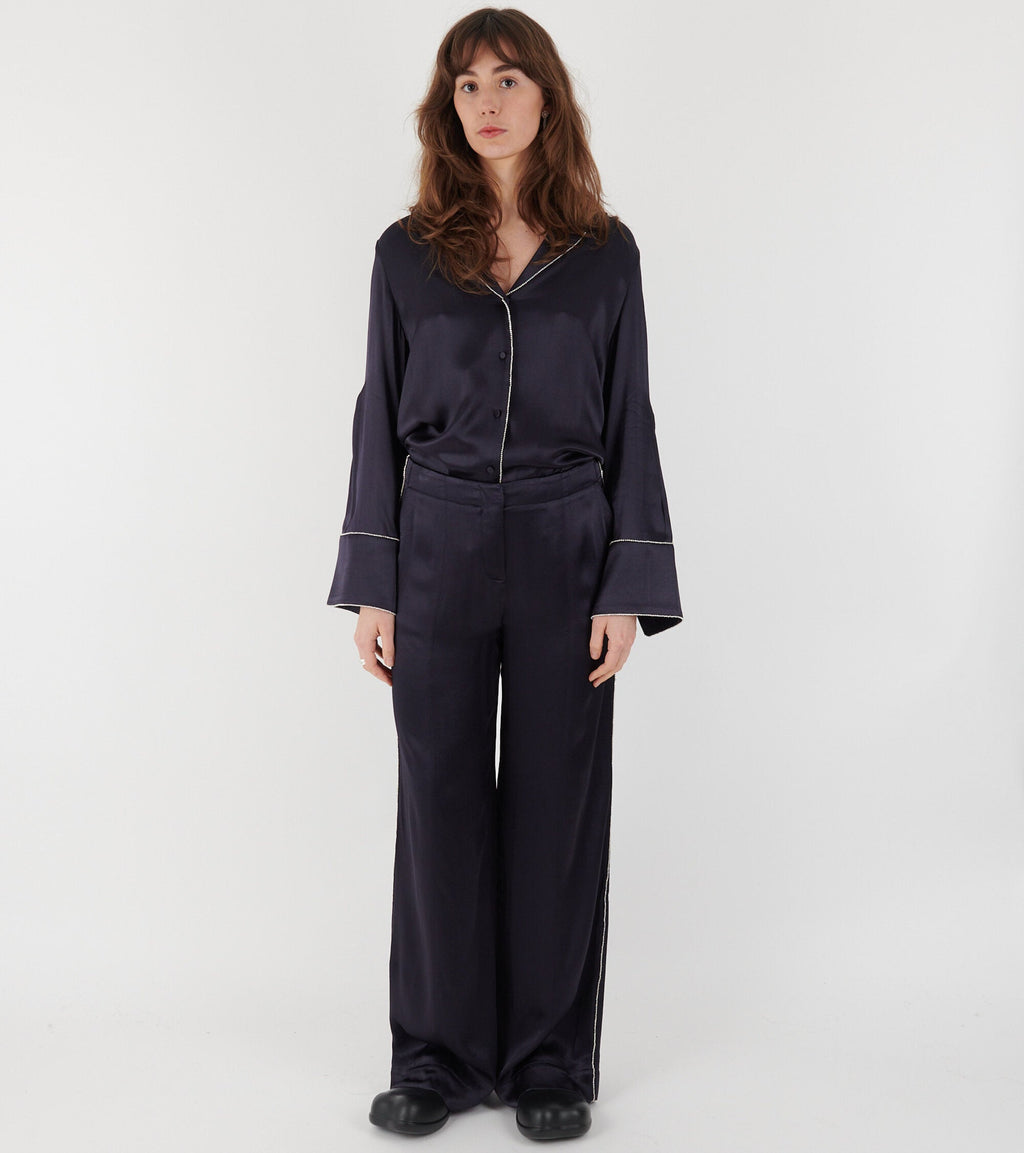 Charlie Rhinestone Satin Pants Midnight