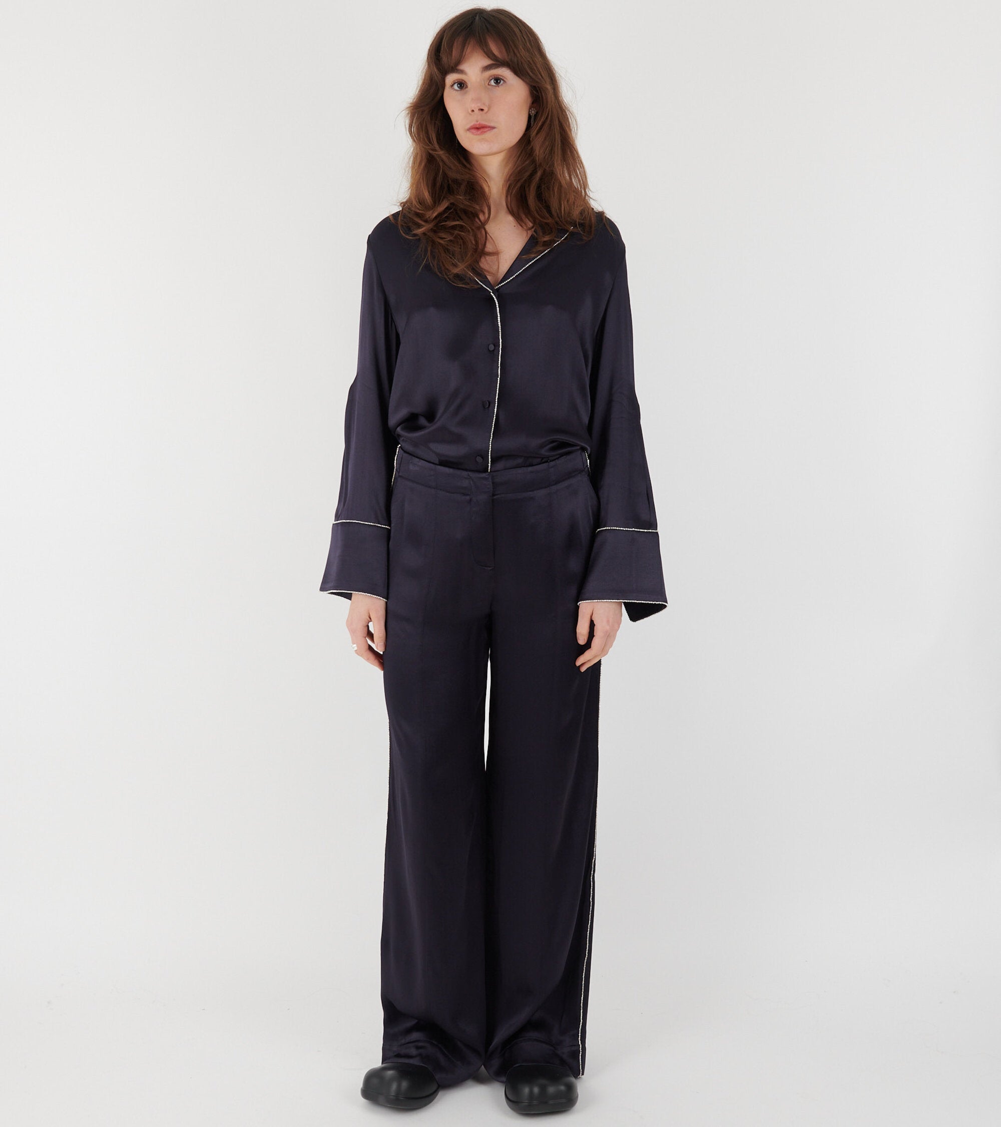 Charlie Rhinestone Satin Pants Midnight