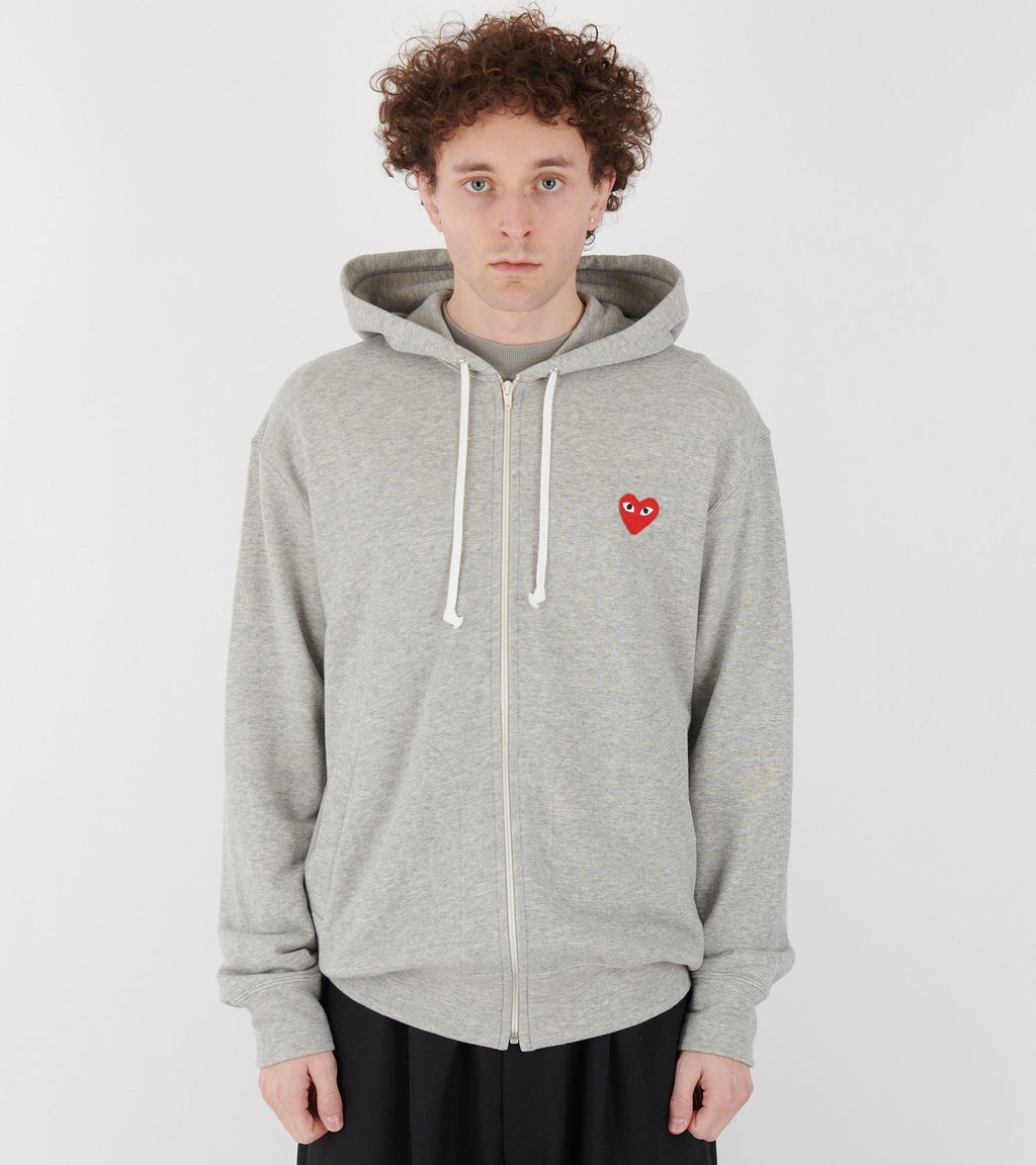 U Red Heart Zip Hoodie Grey