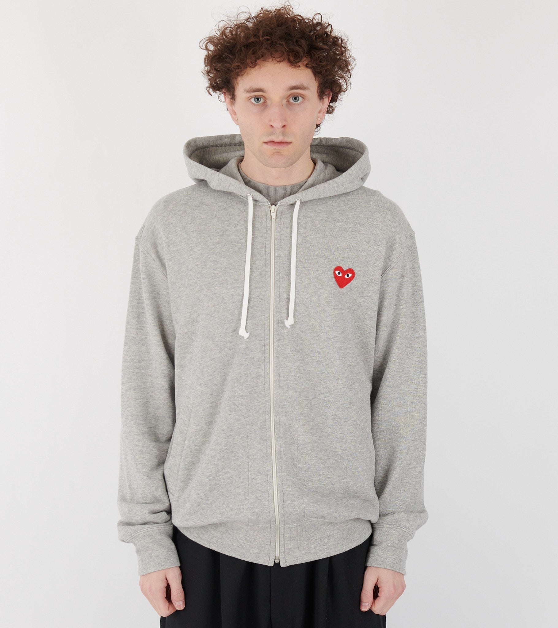 U Red Heart Zip Hoodie Grey