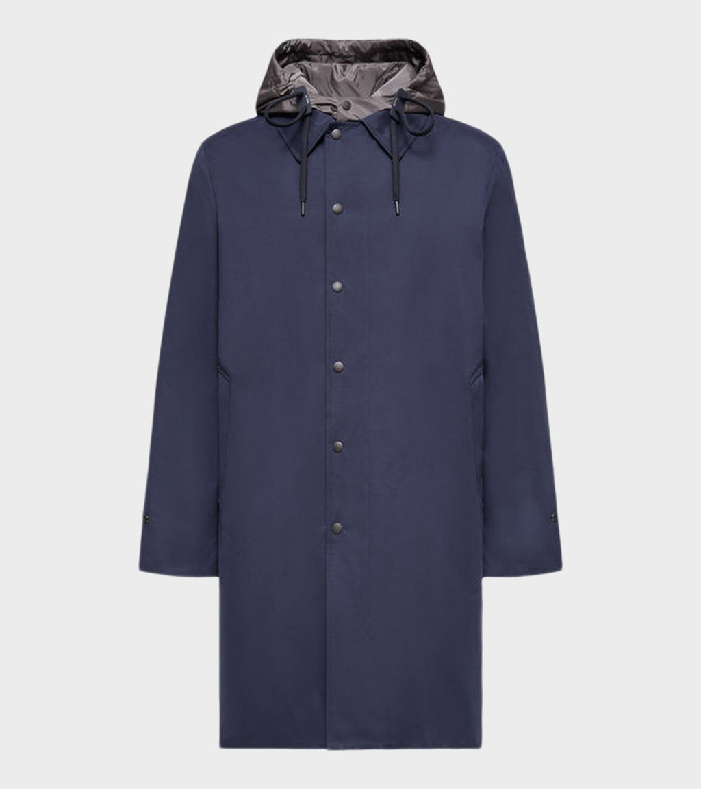 Kervoyal Hooded Long Down Parka Coat Navy Blue