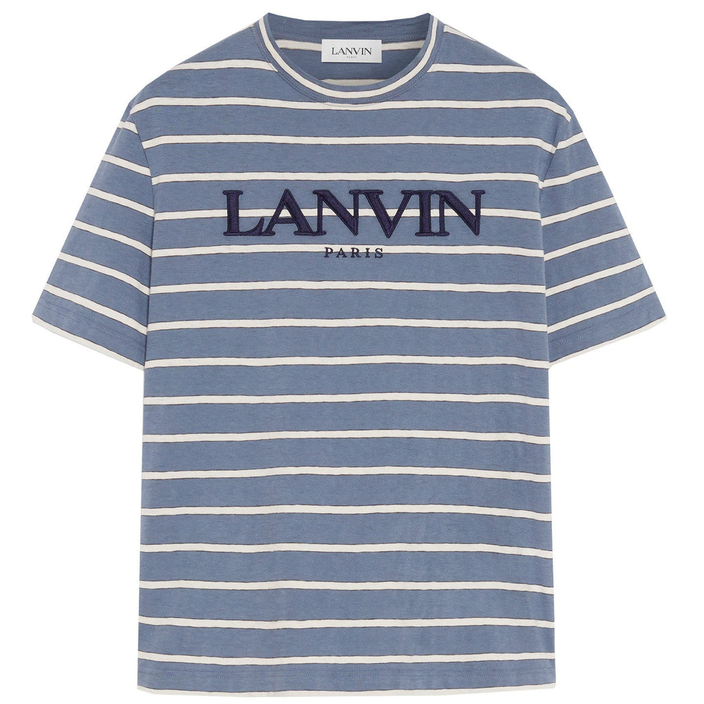 Lanvin Blue Striped Embroidered Logo T-Shirt