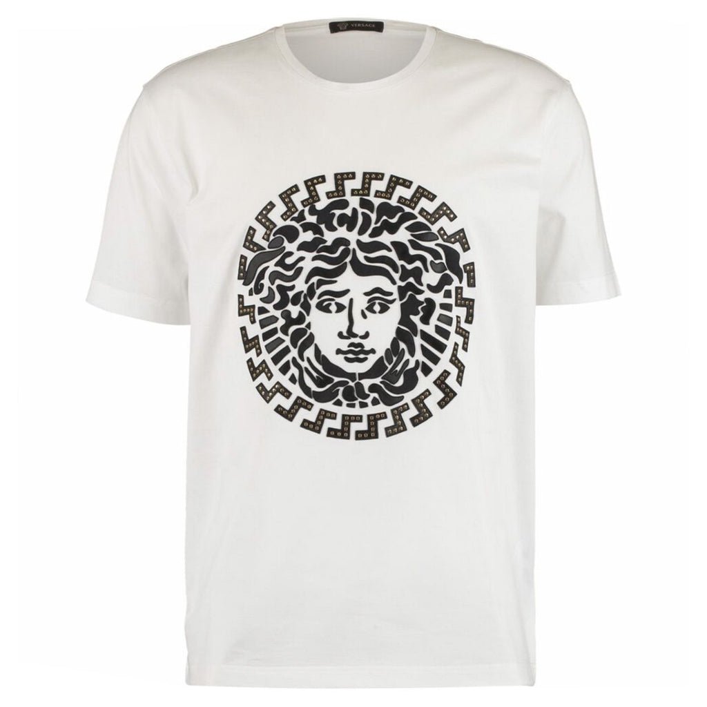 Versace White Leather Studded Medusa T-Shirt